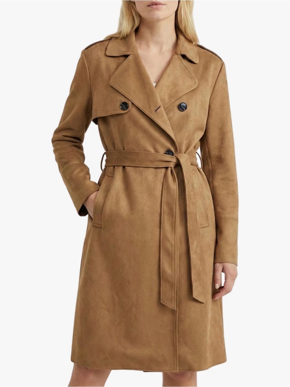 Brand New! Women’s Faux Suede Trench Coat - Tan